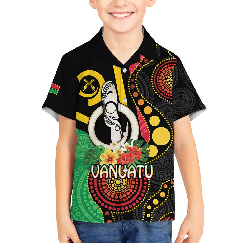 Tamtam Drum Vanuatu Family Matching Off Shoulder Short Dress and Hawaiian Shirt Boar Tusk Aboriginal Flag Style