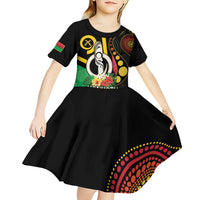 Tamtam Drum Vanuatu Kid Short Sleeve Dress Boar Tusk Aboriginal Flag Style