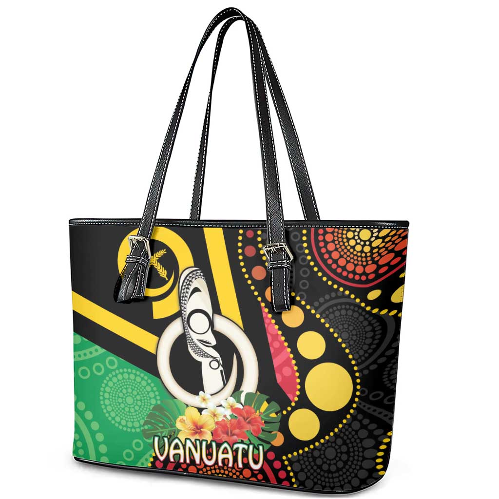 Tamtam Drum Vanuatu Leather Tote Bag Boar Tusk Aboriginal Flag Style