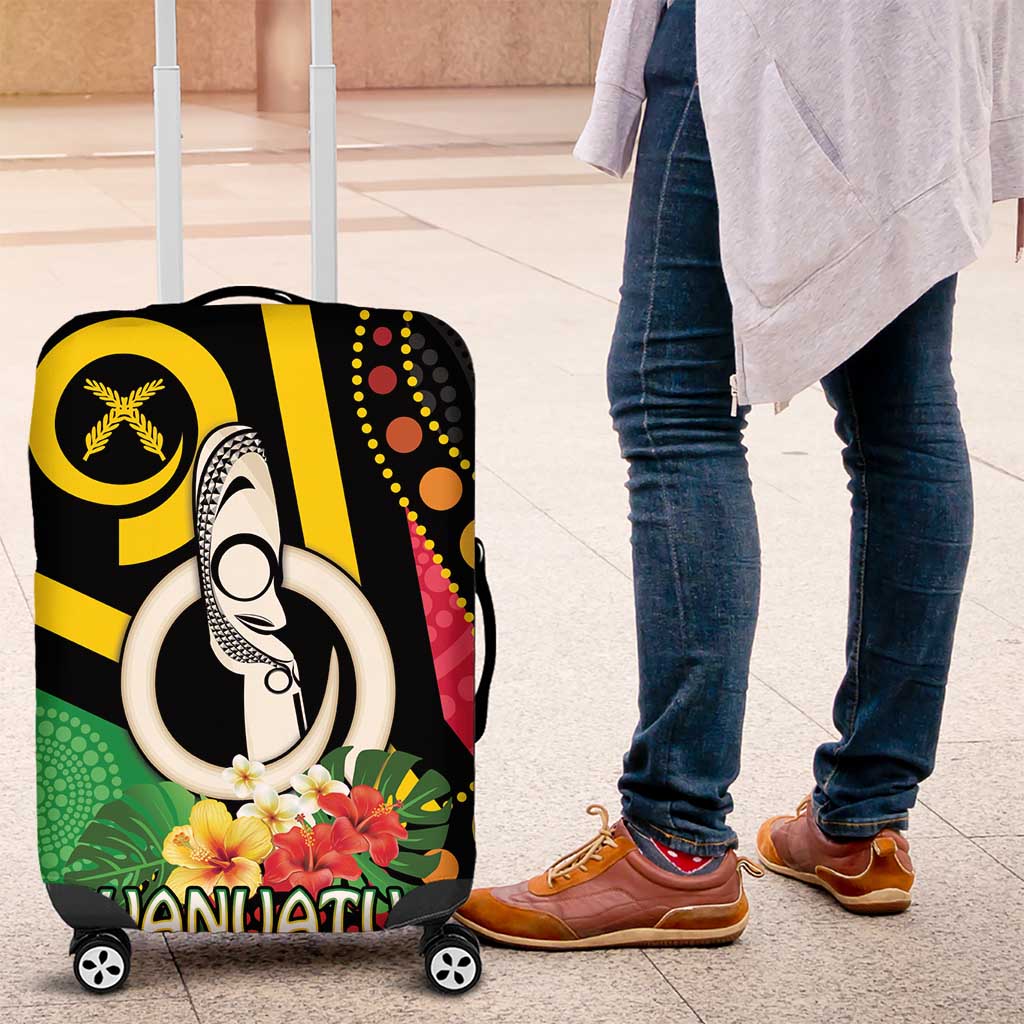 Tamtam Drum Vanuatu Luggage Cover Boar Tusk Aboriginal Flag Style