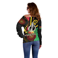 Tamtam Drum Vanuatu Off Shoulder Sweater Boar Tusk Aboriginal Flag Style