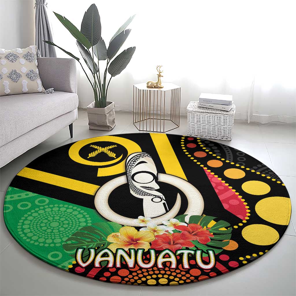 Tamtam Drum Vanuatu Round Carpet Boar Tusk Aboriginal Flag Style