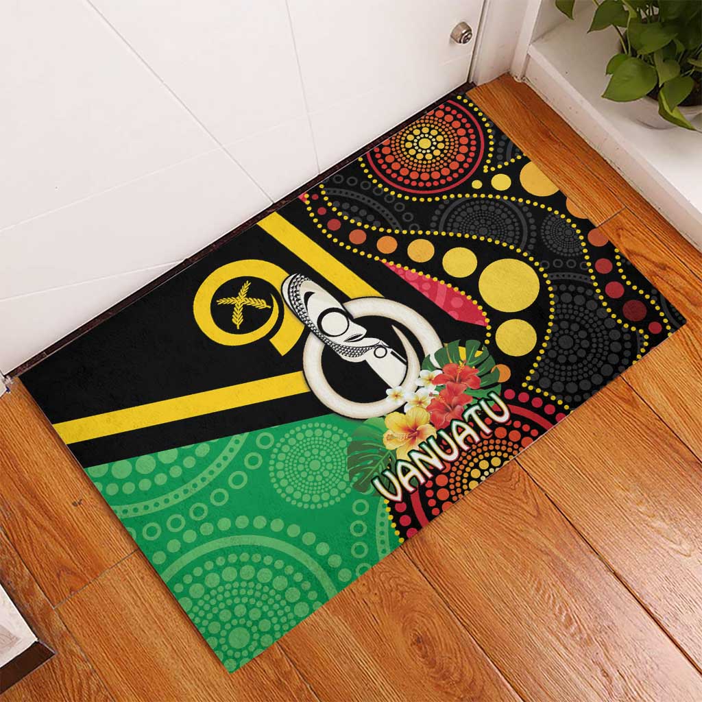 Tamtam Drum Vanuatu Rubber Doormat Boar Tusk Aboriginal Flag Style