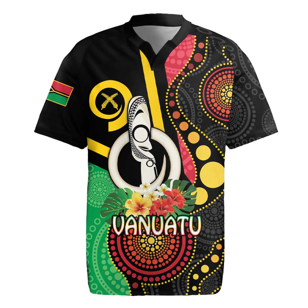 Tamtam Drum Vanuatu Rugby Jersey Boar Tusk Aboriginal Flag Style