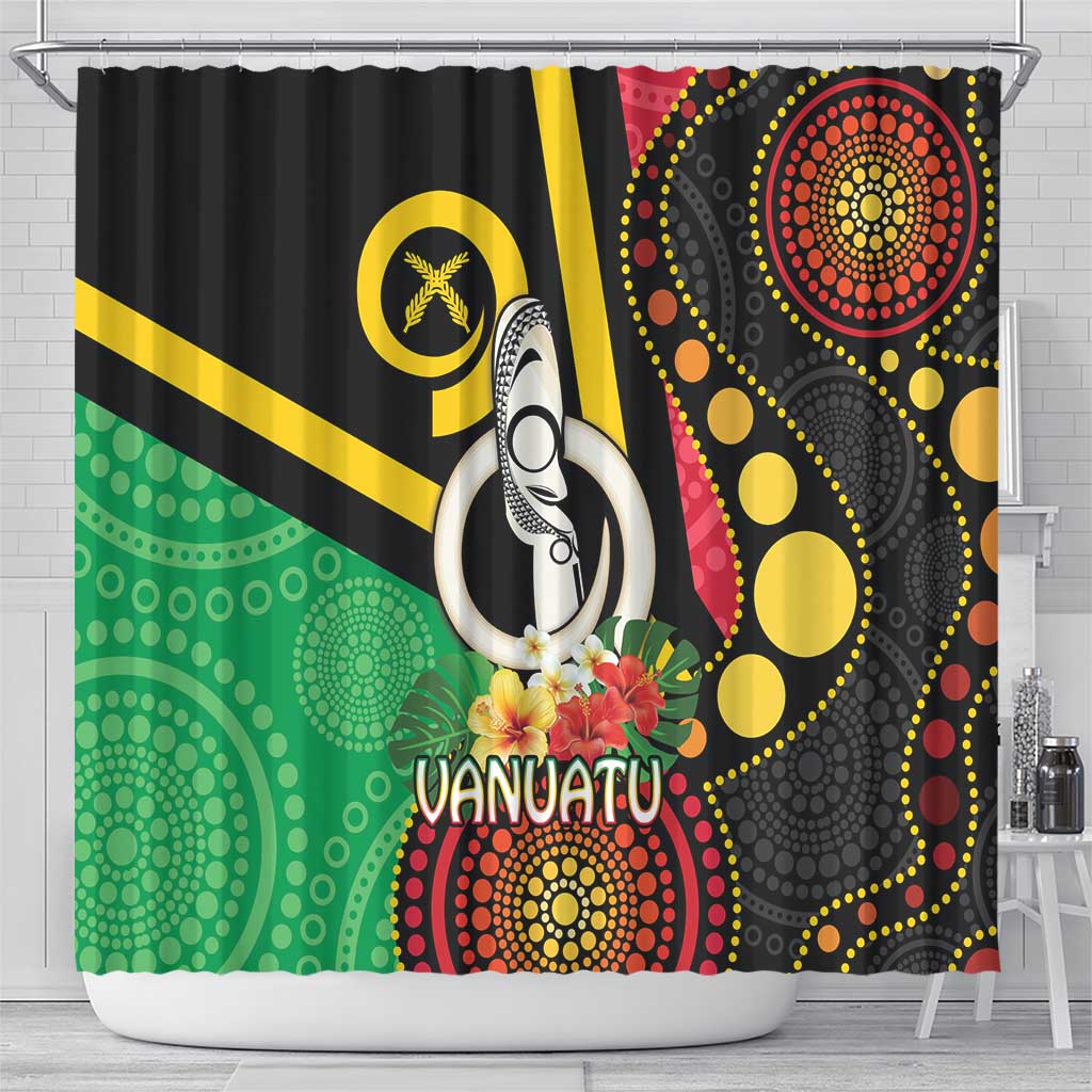 Tamtam Drum Vanuatu Shower Curtain Boar Tusk Aboriginal Flag Style