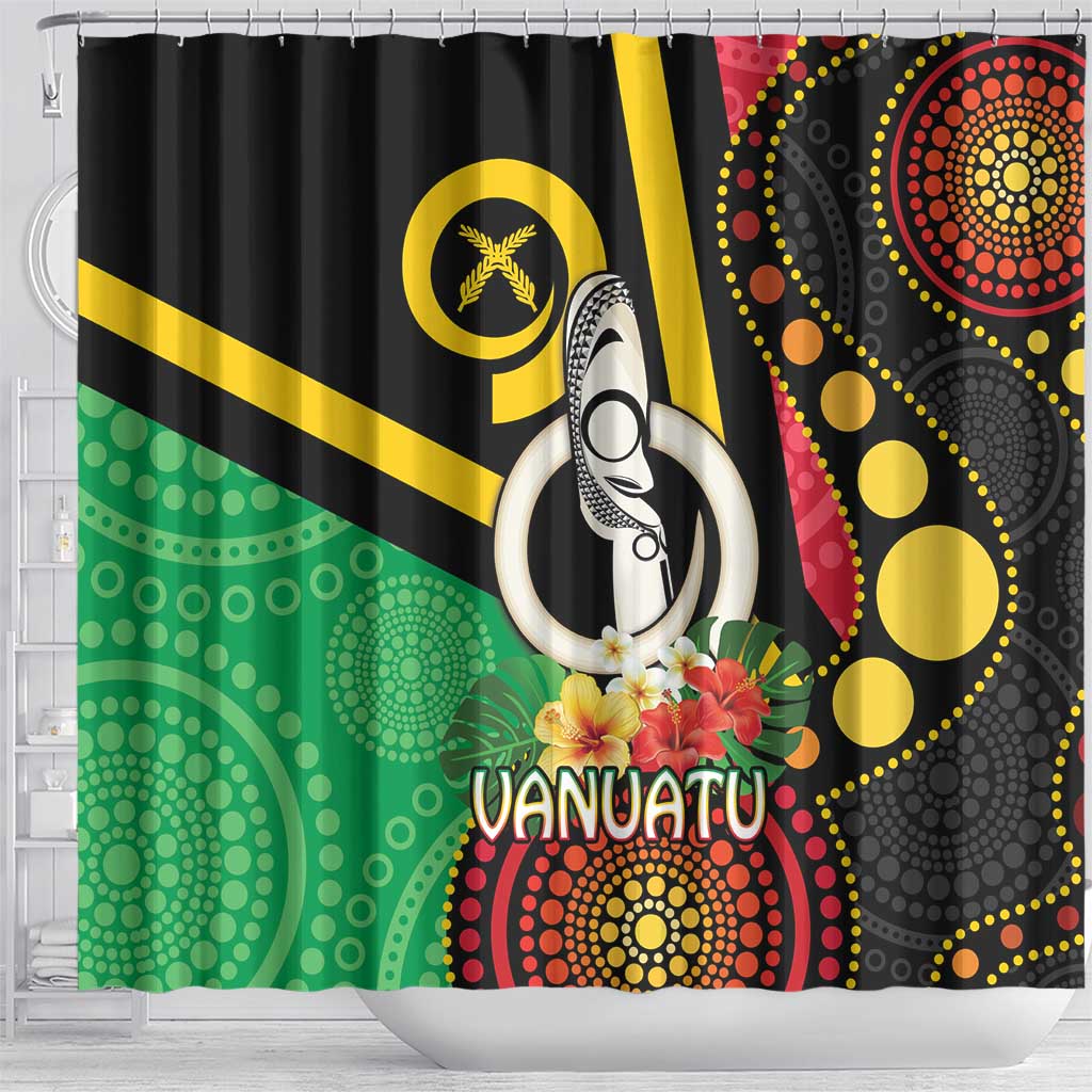 Tamtam Drum Vanuatu Shower Curtain Boar Tusk Aboriginal Flag Style