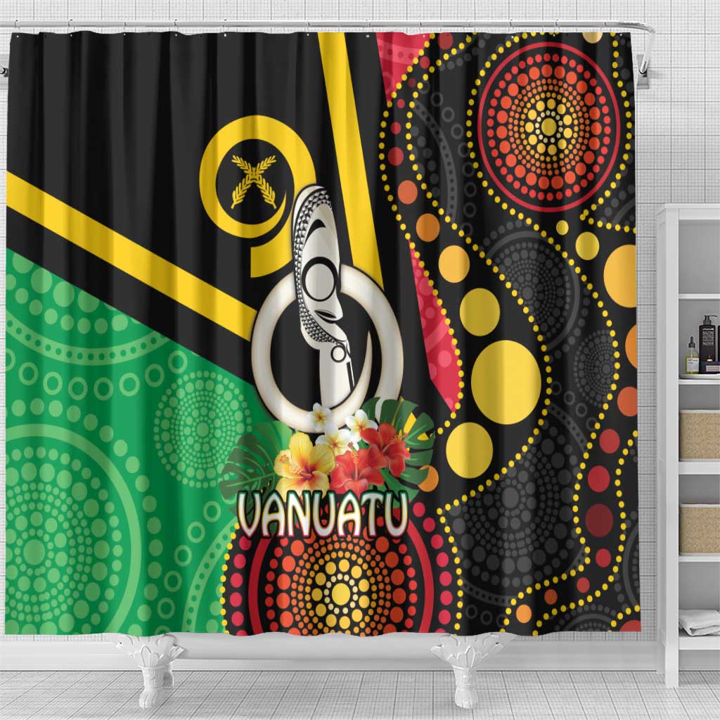 Tamtam Drum Vanuatu Shower Curtain Boar Tusk Aboriginal Flag Style