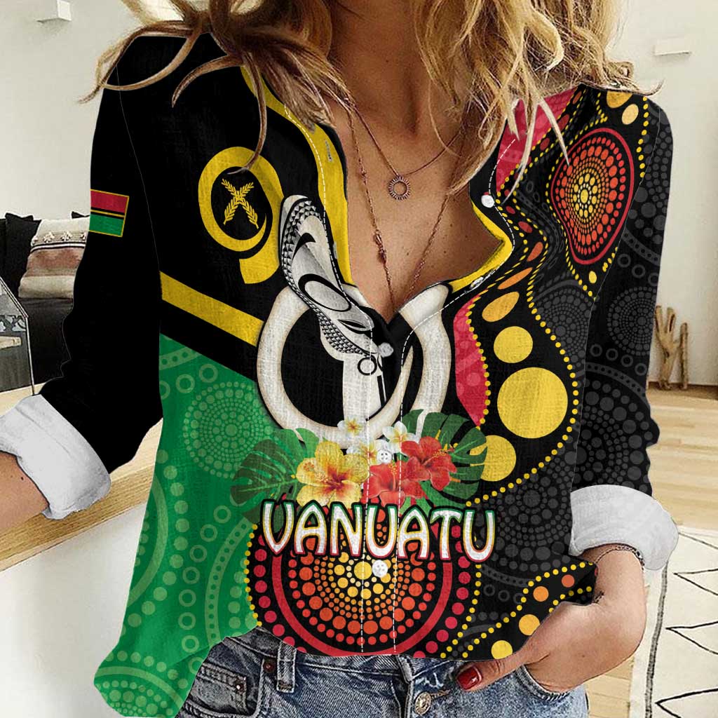 Tamtam Drum Vanuatu Women Casual Shirt Boar Tusk Aboriginal Flag Style