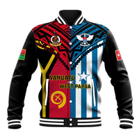 Vanuatu And West Papua Baseball Jacket Coat Of Arms Mix Flag Style LT14 Unisex Black - Polynesian Pride