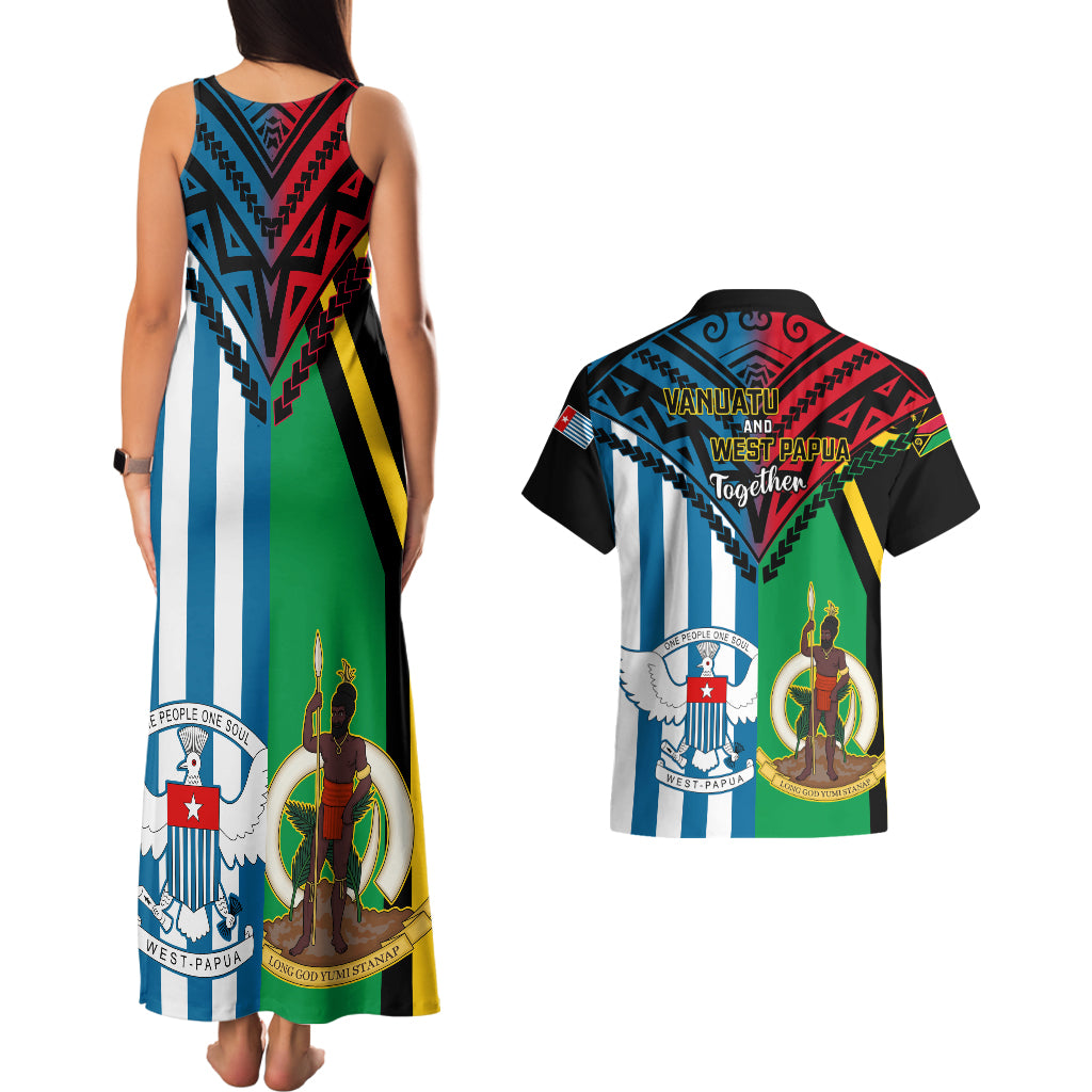 Vanuatu And West Papua Couples Matching Tank Maxi Dress And Hawaiian Shirt Coat Of Arms Mix Flag Style LT14 - Polynesian Pride