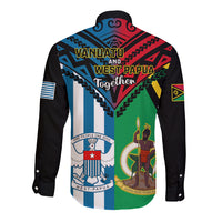 Vanuatu And West Papua Long Sleeve Button Shirt Coat Of Arms Mix Flag Style LT14 - Polynesian Pride