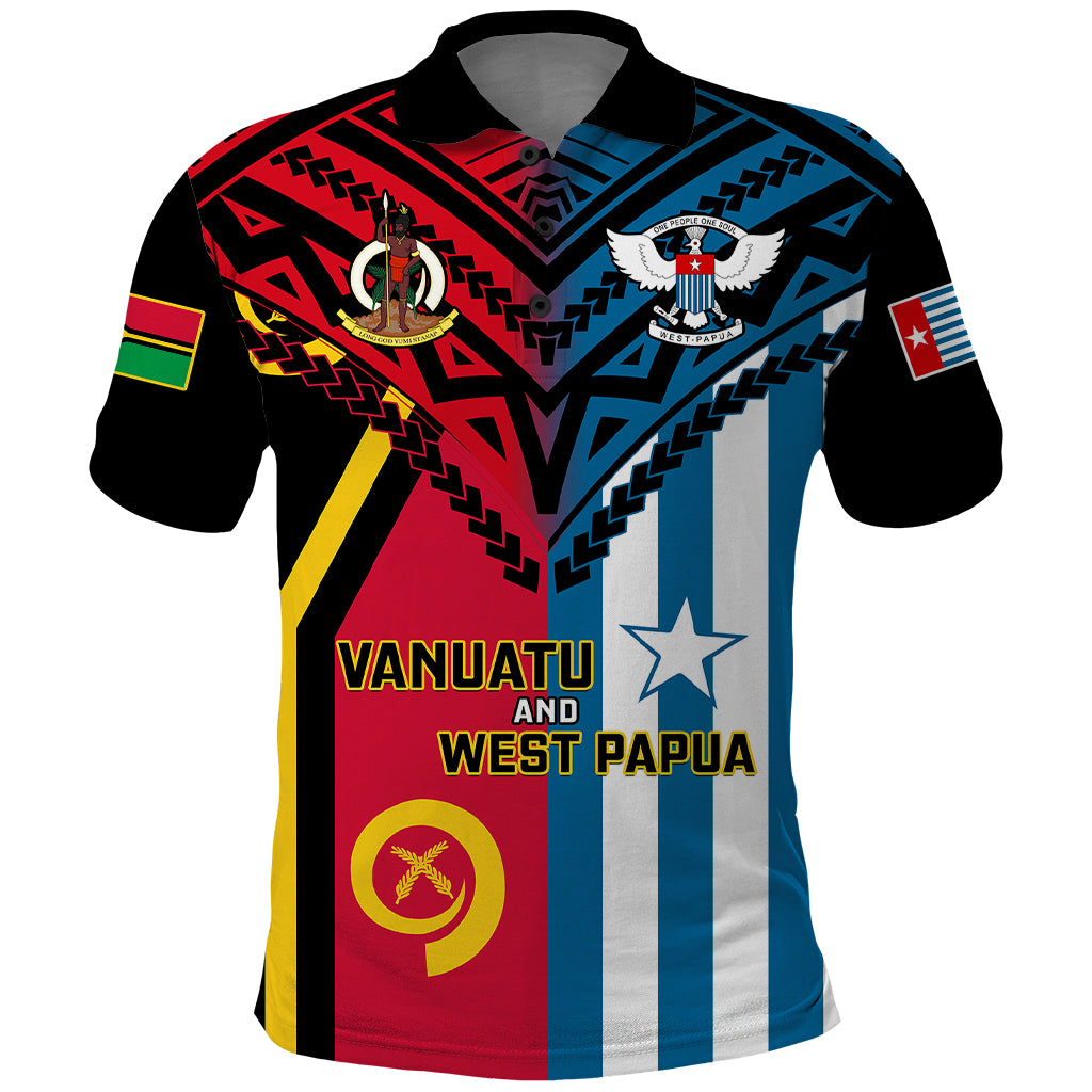 Vanuatu West Papua Polo Shirt Coat Of Arms Mix Flag Style LT14 Black - Polynesian Pride