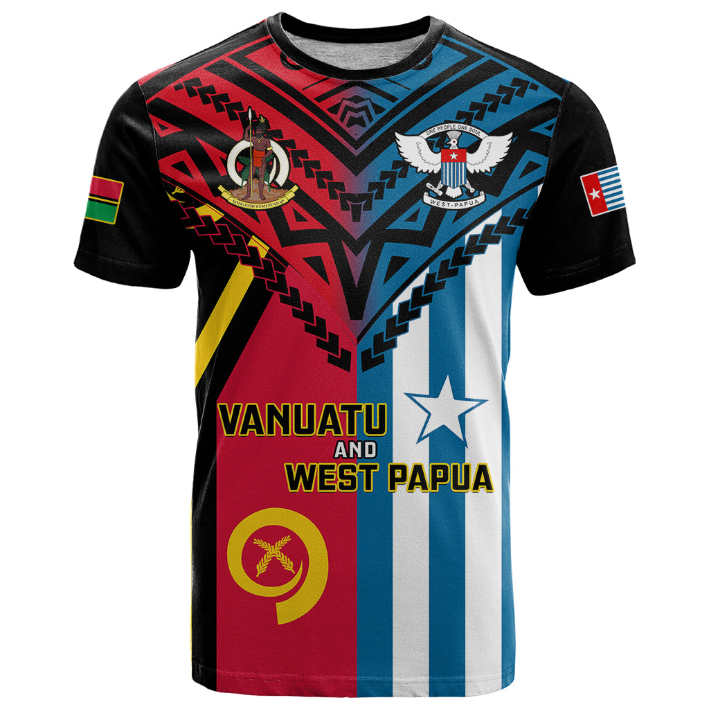 Vanuatu West Papua T Shirt Coat of Arms Mix Flag Style LT14 Black - Polynesian Pride