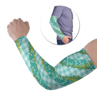 Hawaii Jade Vine Lei Arm Sleeves Aloha Palaka Motif - Turquoise - Polynesian Pride