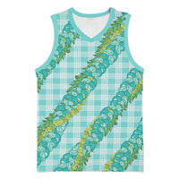 Hawaii Jade Vine Lei Basketball Jersey Aloha Palaka Motif - Turquoise - Polynesian Pride