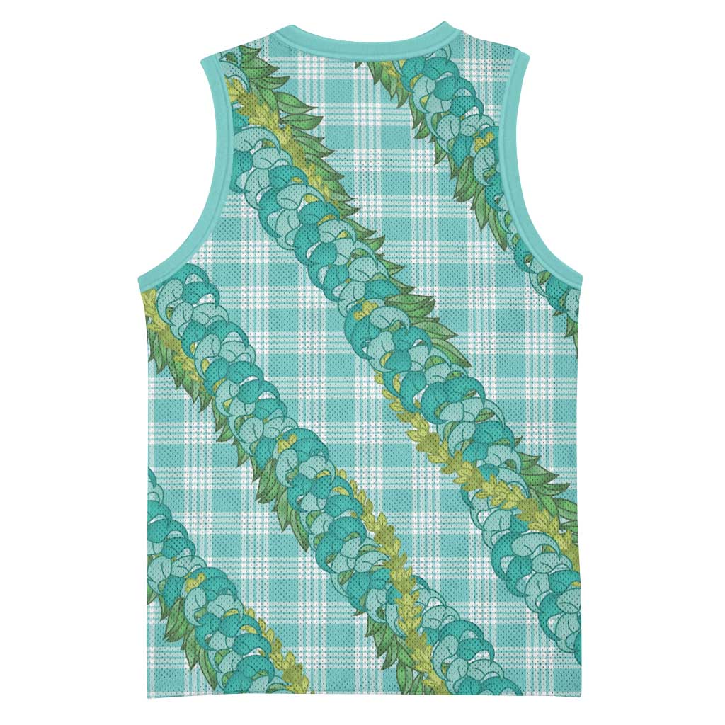 Hawaii Jade Vine Lei Basketball Jersey Aloha Palaka Motif - Turquoise - Polynesian Pride