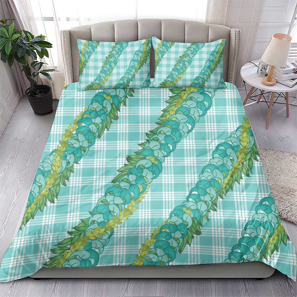 Hawaii Jade Vine Lei Bedding Set Aloha Palaka Motif - Turquoise - Polynesian Pride