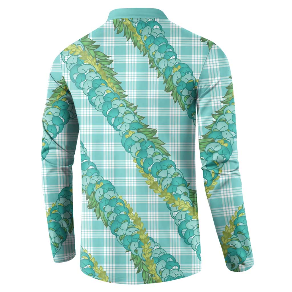 Hawaii Jade Vine Lei Button Sweatshirt Aloha Palaka Motif - Turquoise - Polynesian Pride