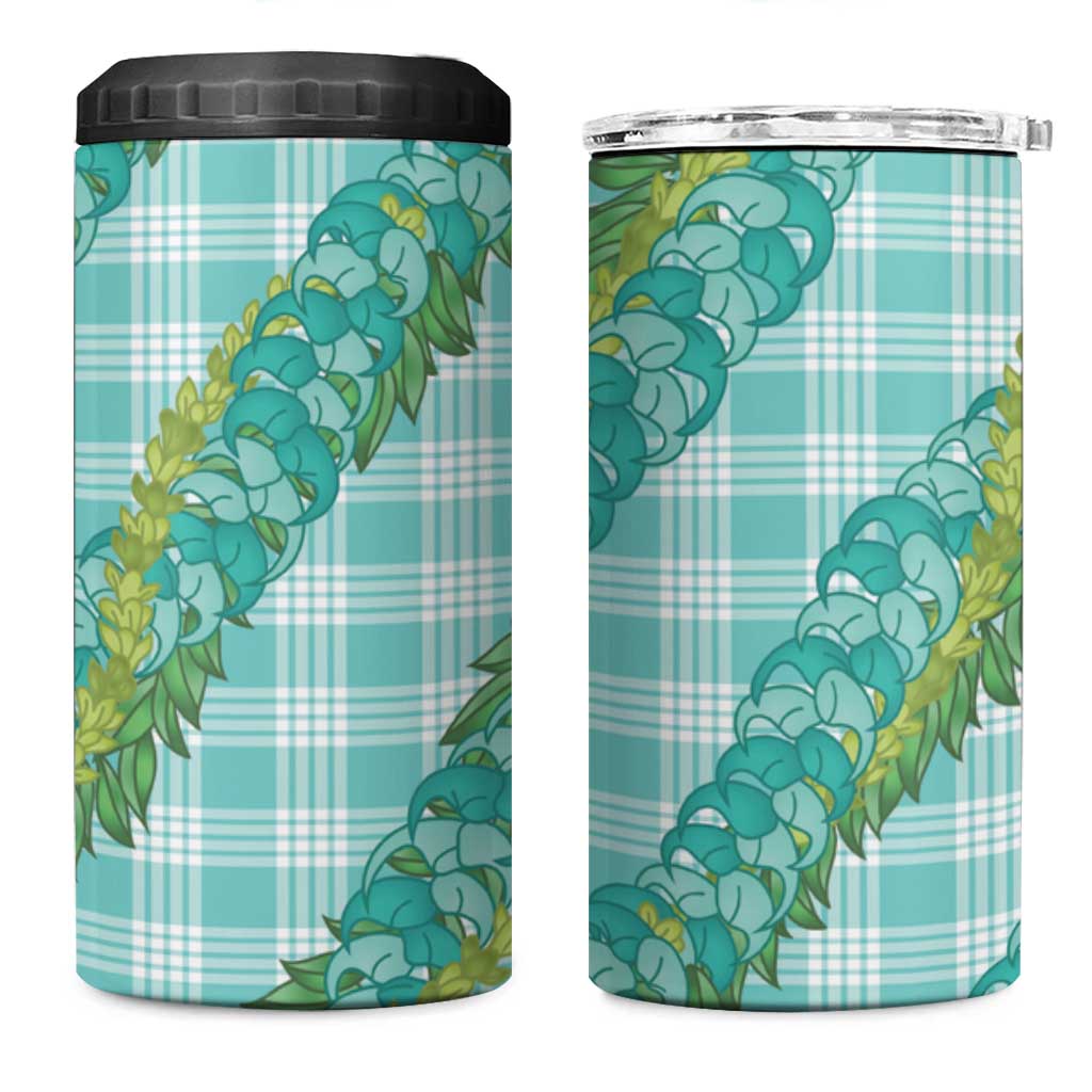 Hawaii Jade Vine Lei 4 in 1 Can Cooler Tumbler Aloha Palaka Motif - Turquoise - Polynesian Pride