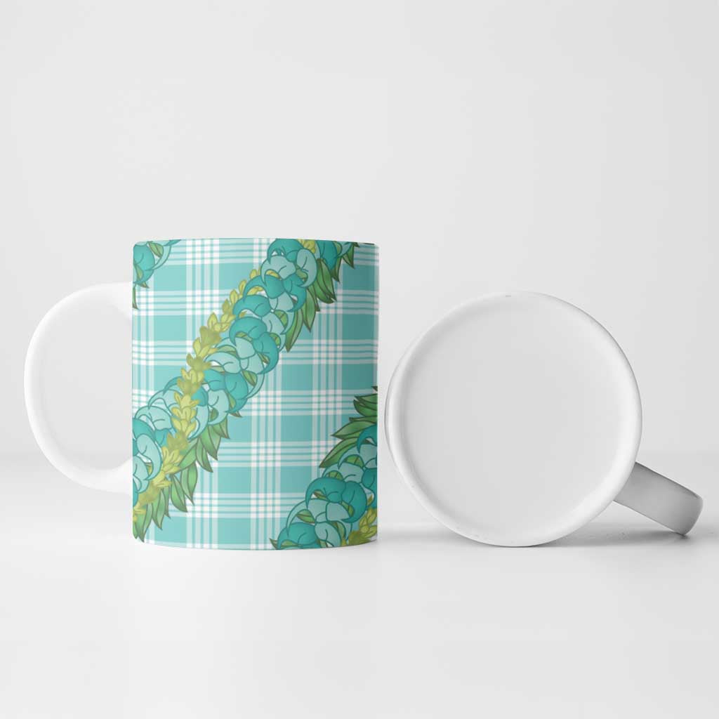 Hawaii Jade Vine Lei Ceramic Mug Aloha Palaka Motif - Turquoise - Polynesian Pride