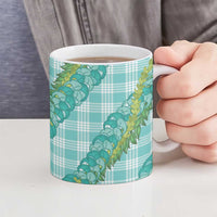 Hawaii Jade Vine Lei Ceramic Mug Aloha Palaka Motif - Turquoise - Polynesian Pride