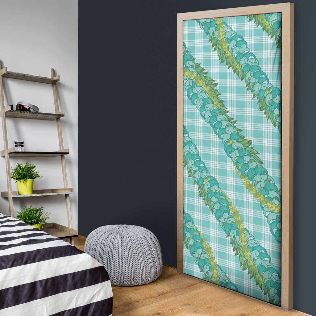 Hawaii Jade Vine Lei Door Cover Aloha Palaka Motif - Turquoise - Polynesian Pride