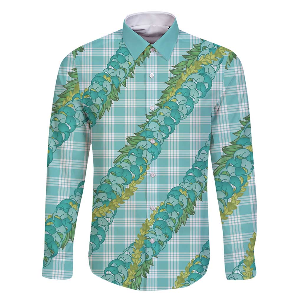 Hawaii Jade Vine Lei Family Matching Long Sleeve Bodycon Dress and Hawaiian Shirt Aloha Palaka Motif - Turquoise - Polynesian Pride
