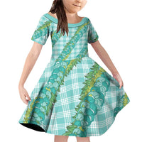 Hawaii Jade Vine Lei Family Matching Off Shoulder Short Dress and Hawaiian Shirt Aloha Palaka Motif - Turquoise - Polynesian Pride
