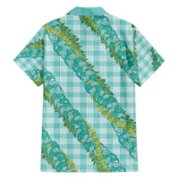 Hawaii Jade Vine Lei Family Matching Off Shoulder Short Dress and Hawaiian Shirt Aloha Palaka Motif - Turquoise - Polynesian Pride