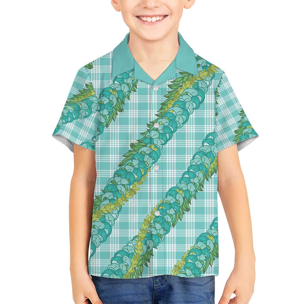 Hawaii Jade Vine Lei Family Matching Puletasi and Hawaiian Shirt Aloha Palaka Motif - Turquoise LT14 Son's Shirt Turquoise - Polynesian Pride