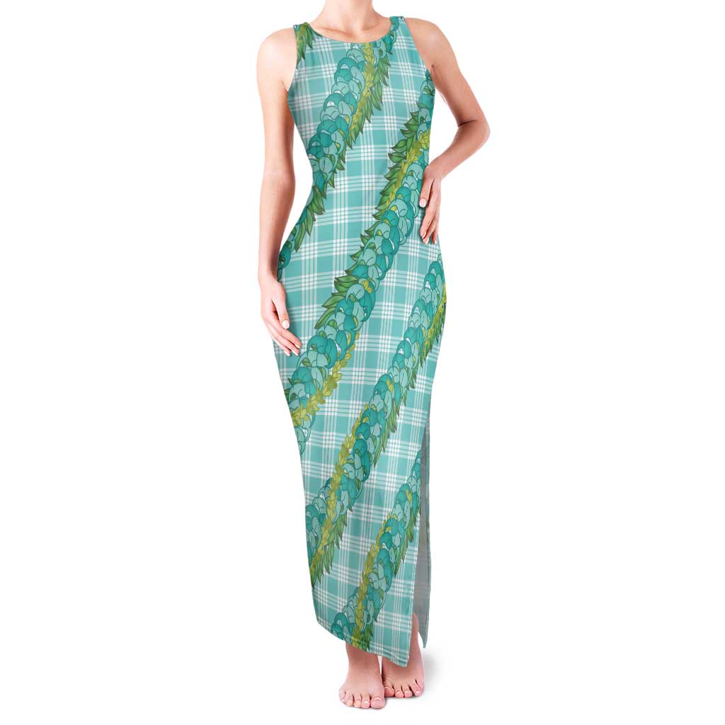 Hawaii Jade Vine Lei Family Matching Tank Maxi Dress and Hawaiian Shirt Aloha Palaka Motif - Turquoise - Polynesian Pride