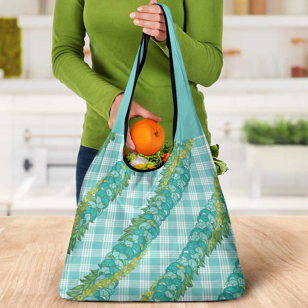 Hawaii Jade Vine Lei Grocery Bag Aloha Palaka Motif - Turquoise - Polynesian Pride