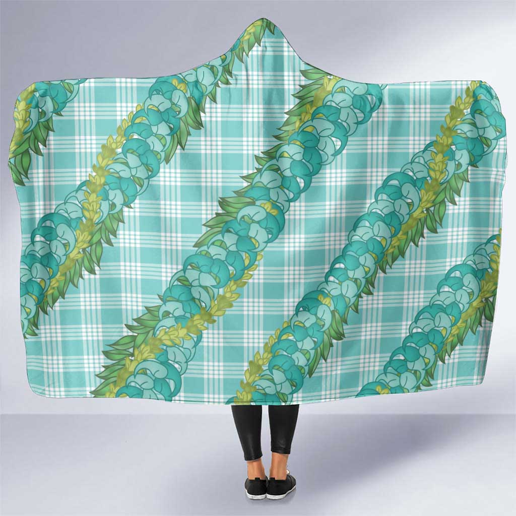 Hawaii Jade Vine Lei Hooded Blanket Aloha Palaka Motif - Turquoise - Polynesian Pride