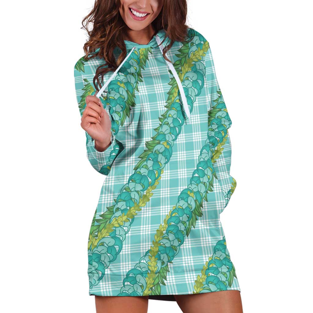 Hawaii Jade Vine Lei Hoodie Dress Aloha Palaka Motif - Turquoise - Polynesian Pride