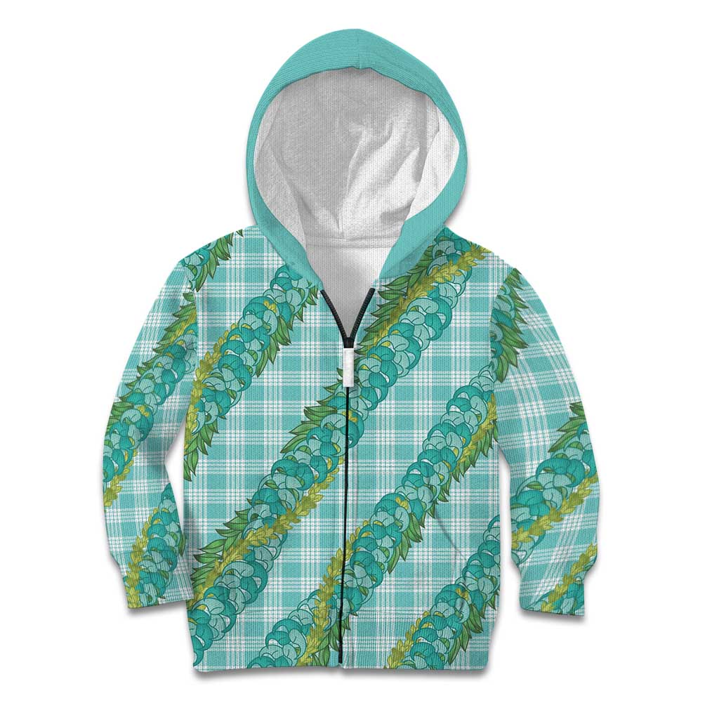 Hawaii Jade Vine Lei Kid Hoodie Aloha Palaka Motif - Turquoise - Polynesian Pride