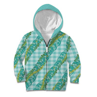 Hawaii Jade Vine Lei Kid Hoodie Aloha Palaka Motif - Turquoise - Polynesian Pride