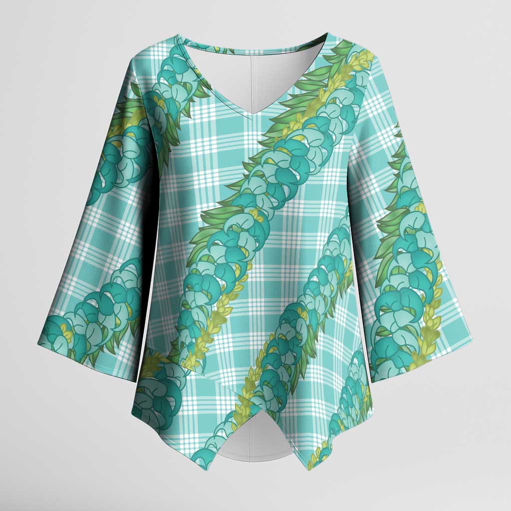 Hawaii Jade Vine Lei Kimono Sleeve Blouse Aloha Palaka Motif - Turquoise - Polynesian Pride