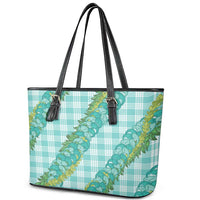Hawaii Jade Vine Lei Leather Tote Bag Aloha Palaka Motif - Turquoise LT14 - Polynesian Pride