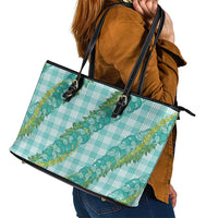 Hawaii Jade Vine Lei Leather Tote Bag Aloha Palaka Motif - Turquoise LT14 - Polynesian Pride