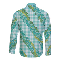 Hawaii Jade Vine Lei Long Sleeve Button Shirt Aloha Palaka Motif - Turquoise - Polynesian Pride