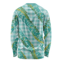 Hawaii Jade Vine Lei Long Sleeve Shirt Aloha Palaka Motif - Turquoise - Polynesian Pride