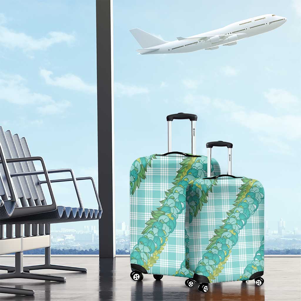 Hawaii Jade Vine Lei Luggage Cover Aloha Palaka Motif - Turquoise - Polynesian Pride