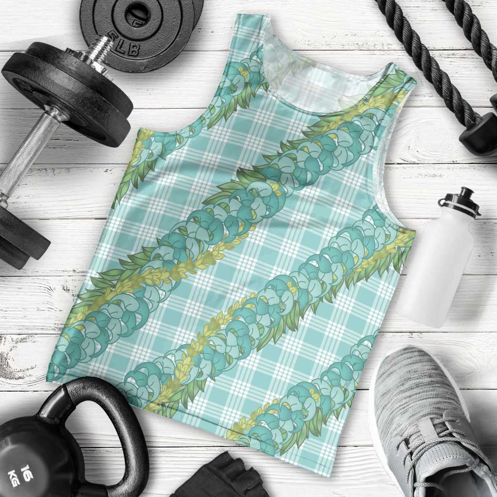 Hawaii Jade Vine Lei Men Tank Top Aloha Palaka Motif - Turquoise - Polynesian Pride