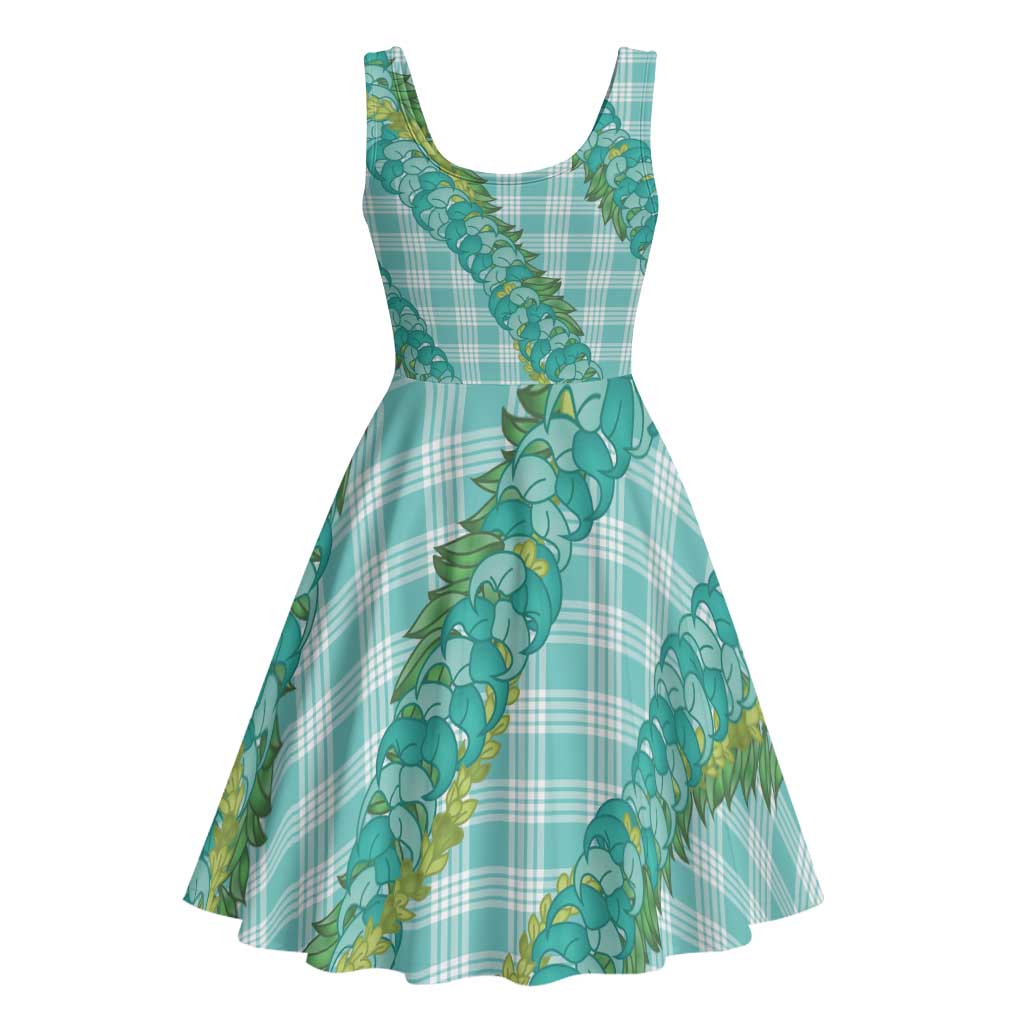 Hawaii Jade Vine Lei Midi Dress Aloha Palaka Motif - Turquoise - Polynesian Pride
