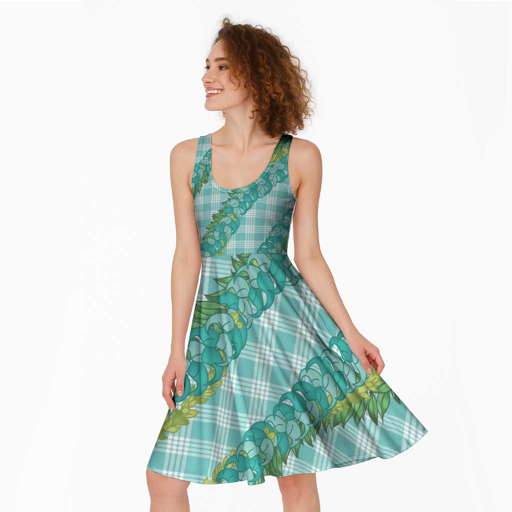 Hawaii Jade Vine Lei Midi Dress Aloha Palaka Motif - Turquoise - Polynesian Pride
