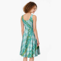 Hawaii Jade Vine Lei Midi Dress Aloha Palaka Motif - Turquoise - Polynesian Pride