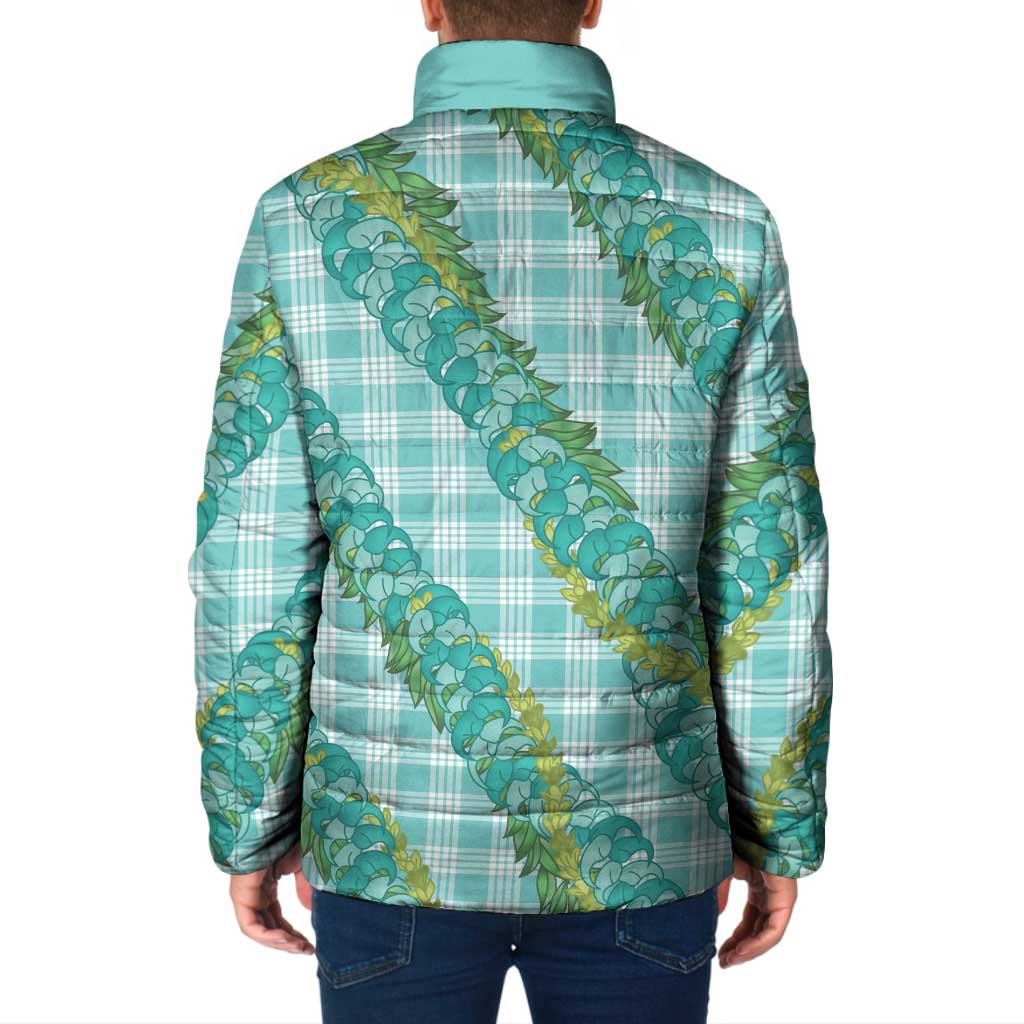 Hawaii Jade Vine Lei Padded Jacket Aloha Palaka Motif - Turquoise - Polynesian Pride