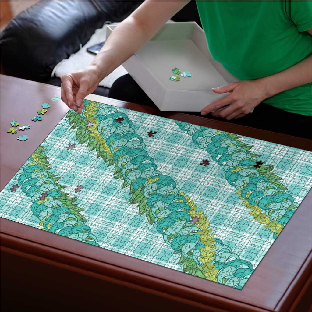 Hawaii Jade Vine Lei Puzzle Aloha Palaka Motif - Turquoise - Polynesian Pride