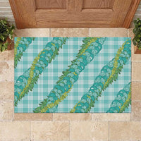 Hawaii Jade Vine Lei Rubber Doormat Aloha Palaka Motif - Turquoise - Polynesian Pride