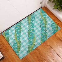 Hawaii Jade Vine Lei Rubber Doormat Aloha Palaka Motif - Turquoise - Polynesian Pride